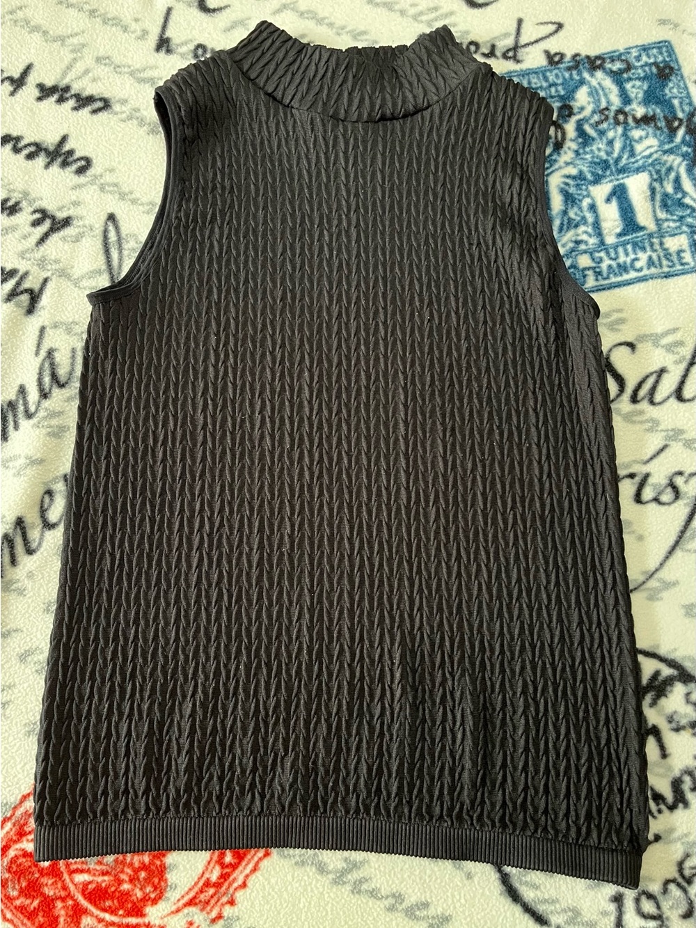 Sleeveless Mock Neck Textured Knit Top - Black